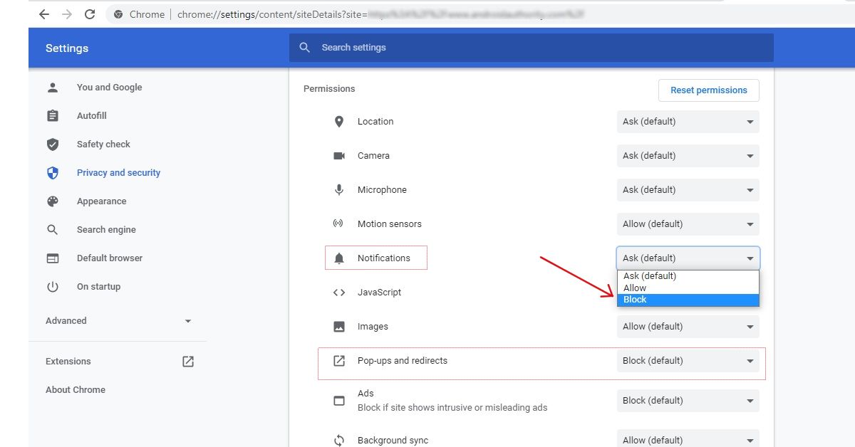 block pop-ups chrome