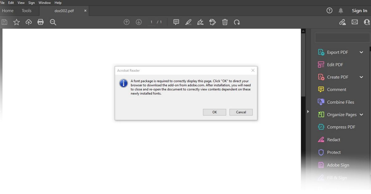 adobe reader font package is required