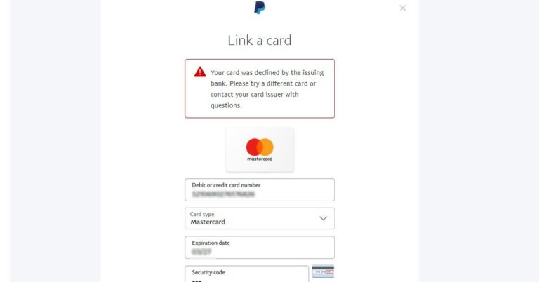 Paypal Card declined by issuing bank