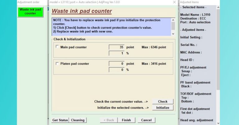 Epson L3110 ink paper flashing